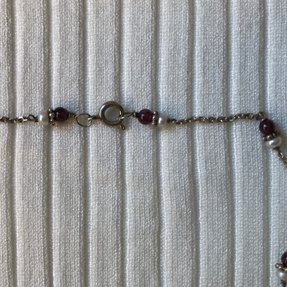 Garnet, pearl and silver y necklace - Picture 6 of 8